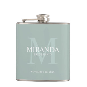 Monogramm und Name der personalisierten Bridesmaid Flachmann