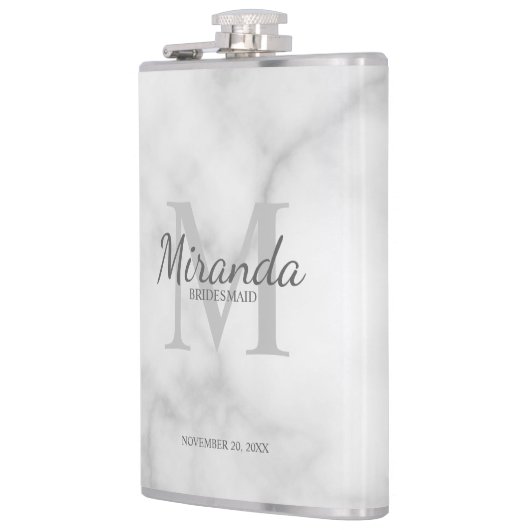 Monogramm und Name der personalisierten Bridesmaid Flachmann (Links)