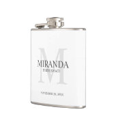 Monogramm und Name der personalisierten Bridesmaid Flachmann (Links)