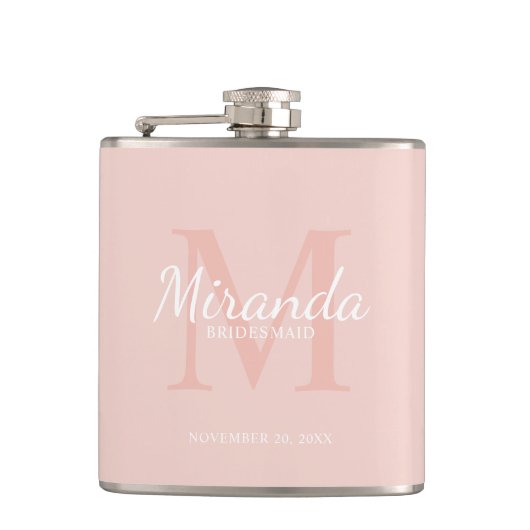 Monogramm und Name der personalisierten Bridesmaid Flachmann (Vorderseite)