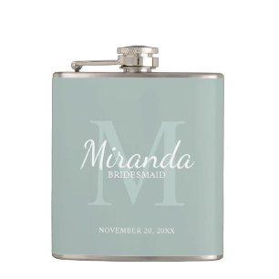 Monogramm und Name der personalisierten Bridesmaid Flachmann