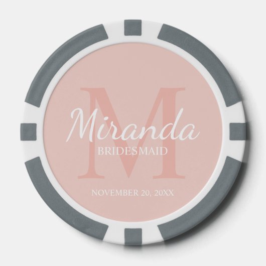 Monogramm und Name der personalisierten Bridesmaid Pokerchips (Vorderseite)