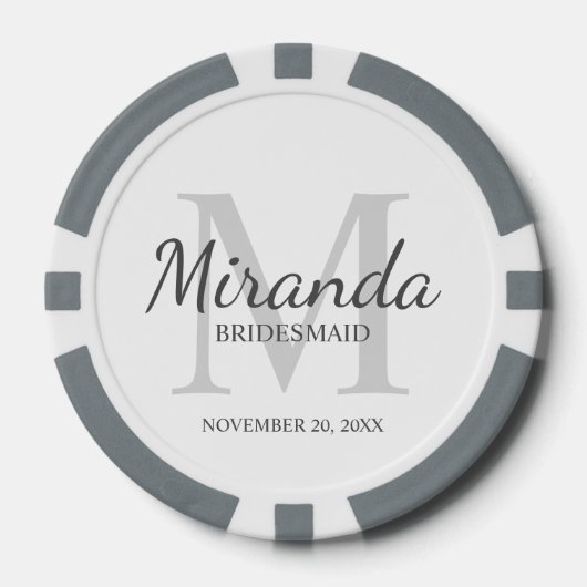 Monogramm und Name der personalisierten Bridesmaid Pokerchips (Vorderseite)