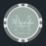 Monogramm und Name der personalisierten Bridesmaid Pokerchips<br><div class="desc">Personalisierte Bridesmaids Geschenke zeigen personalisierten Namen von Brautjungfrau im Schriftart-Stil mit weißer klassischer Schrift und Monogramm im Stil von schlauer,  klassischer Serif-Schriftart als Hintergrund mit Titel und Hochzeitsdatum in weißem klassischem Serif-Schriftart-Stil auf schlängelgrünem Hintergrund. Auch perfekt für Trauzeugin,  Blume Mädchen,  Mutter der Braut und mehr.</div>