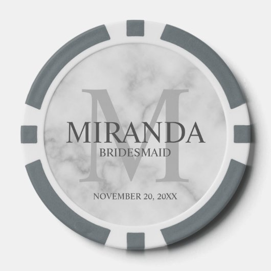 Monogramm und Name der personalisierten Bridesmaid Pokerchips (Vorderseite)