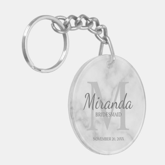 Monogramm und Name der personalisierten Bridesmaid Schlüsselanhänger (Vorderseite links)