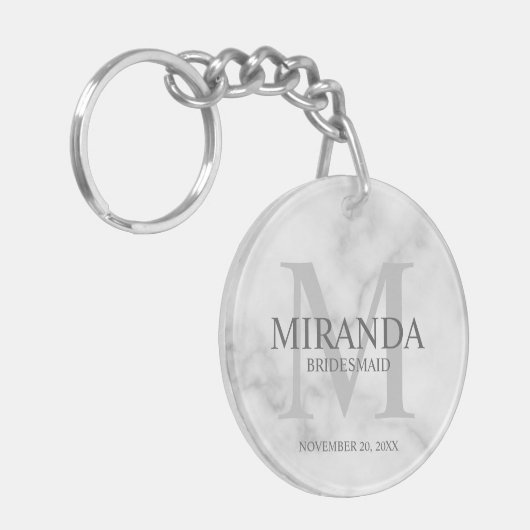 Monogramm und Name der personalisierten Bridesmaid Schlüsselanhänger (Vorderseite links)