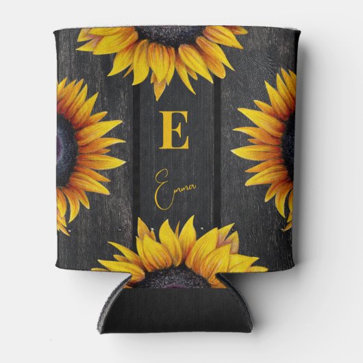 Monogramm und Name der Sonnenblume personalisiert Dosenkühler (Vorderseite)