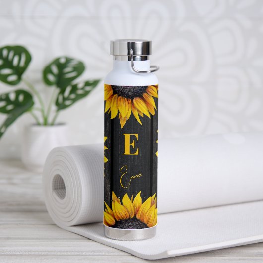 Monogramm und Name der Sonnenblume personalisiert Trinkflasche (Yoga)