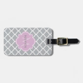 Monogramm und Name des Girly Grey Quatrefolie Lave Gepäckanhänger (Vorderseite horizontal)