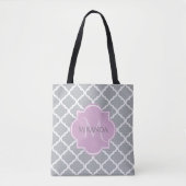 Monogramm und Name des Girly Grey Quatrefolie Lave Tasche (Vorderseite)