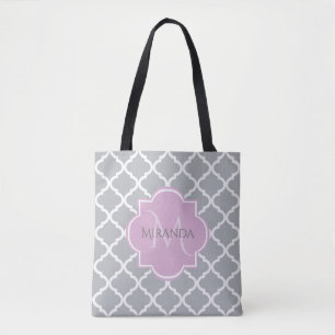 Monogramm und Name des Girly Grey Quatrefolie Lave Tasche