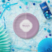 Monogramm und Name des hübschen Lila Hahnentrittmu Pappteller (Party)