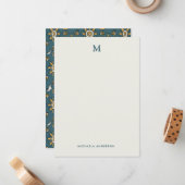 Monogramm und Name des modernen Blumenmusters Mitteilungskarte (Vorderseite/Rückseite Beispiel)