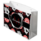 Monogramm und Name des modernen Poker-Designers Große Geschenktüte (Rückseite Schrägansicht)