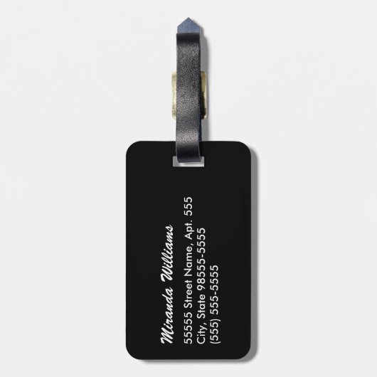 Monogramm und Name des modernen Schwarz-weißen Hah Gepäckanhänger (Rückseite vertikal)