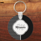 Monogramm und Name des modernen Schwarz-weißen Hah Schlüsselanhänger (Vorderseite)