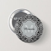 Monogramm und Name des Musters für Schwarz-Weiß-Da Button (Vorne & Hinten)