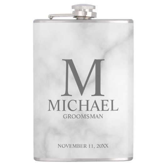 Monogramm und Name des Personalisierten Trauzeugen Flachmann (Vorderseite)