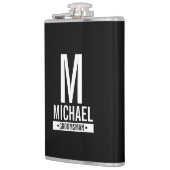 Monogramm und Name des personalisierten Trauzeugen Flachmann (Links)