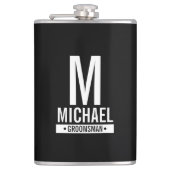 Monogramm und Name des personalisierten Trauzeugen Flachmann (Vorderseite)