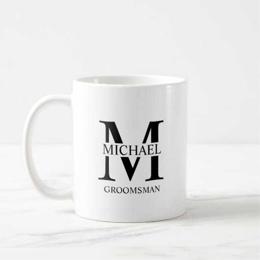 Monogramm und Name des Personalisierten Trauzeugen Kaffeetasse (Links)