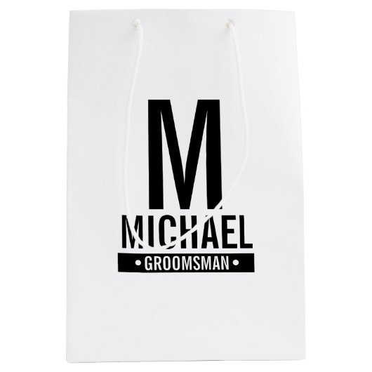 Monogramm und Name des personalisierten Trauzeugen Mittlere Geschenktüte (Vorderseite)