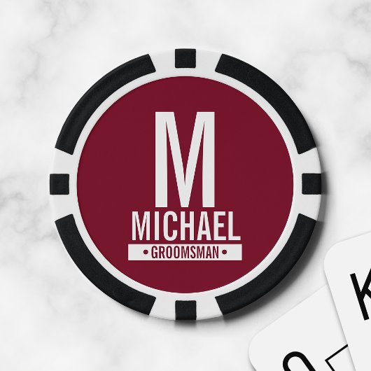 Monogramm und Name des personalisierten Trauzeugen Pokerchips
