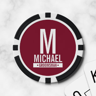 Monogramm und Name des personalisierten Trauzeugen Pokerchips