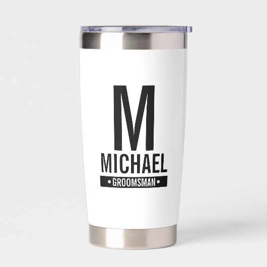 Monogramm und Name des personalisierten Trauzeugen Thermobecher (Links)