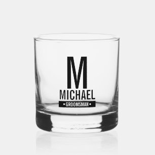 Monogramm und Name des personalisierten Trauzeugen Whiskyglas