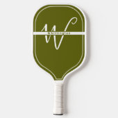 Monogramm und Name einfache Designleuchte Olive Pickleball Schläger (Rückseite)