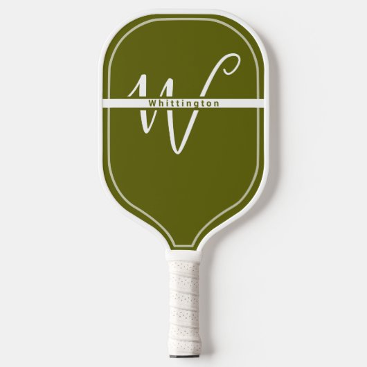 Monogramm und Name einfache Designleuchte Olive Pickleball Schläger (Vorderseite)