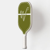Monogramm und Name einfache Designleuchte Olive Pickleball Schläger (Links)