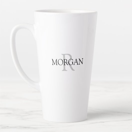 Monogramm und Name Einfaches Design Schwarz & Grau Milchtasse (Links)