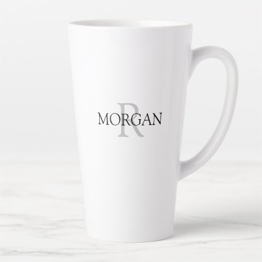 Monogramm und Name Einfaches Design Schwarz & Grau Milchtasse (Rechts)