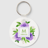 Monogramm und Name Floral Custom Schlüsselanhänger (Vorderseite)