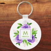 Monogramm und Name Floral Custom Schlüsselanhänger (Rückseite)