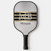 Monogramm und Name, Gold/schwarze Streifen, silber Pickleball Schläger (Vorderseite)