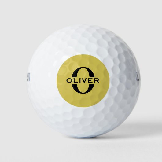 Monogramm und Name Gold und Schwarz Personalisiert Golfball (Vorderseite)