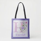 Monogramm und Name Harriet mit Blume Tasche (Vorderseite)