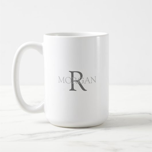 Monogramm und Name im grauen Text, einfaches Desig Kaffeetasse (Links)