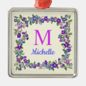 Monogramm und Name in Blume Silbernes Ornament (Vorne)
