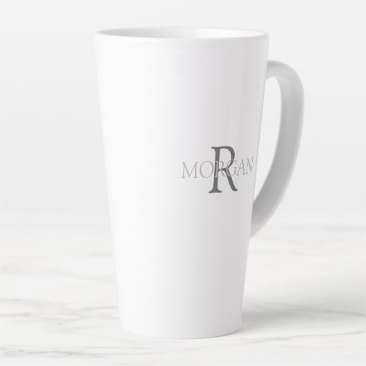Monogramm und Name in Grau Text Einfache trendige Milchtasse (Rechte Ecke)