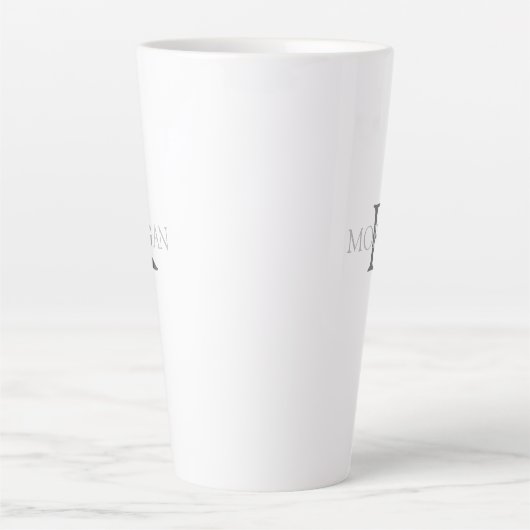 Monogramm und Name in Grau Text Einfache trendige Milchtasse (Vorderseite)