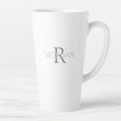 Monogramm und Name in Grau Text Einfache trendige Milchtasse (Rechts)