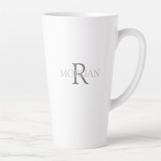 Monogramm und Name in Grau Text Einfache trendige Milchtasse (Rechts)