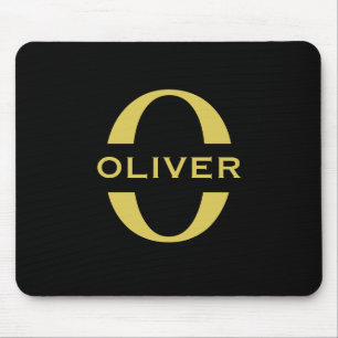 Monogramm und Name in Schwarz und Gold personalisi Mousepad