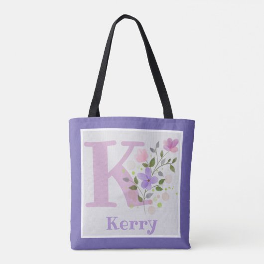 Monogramm und Name Kerry mit Blume Tasche (Rückseite)