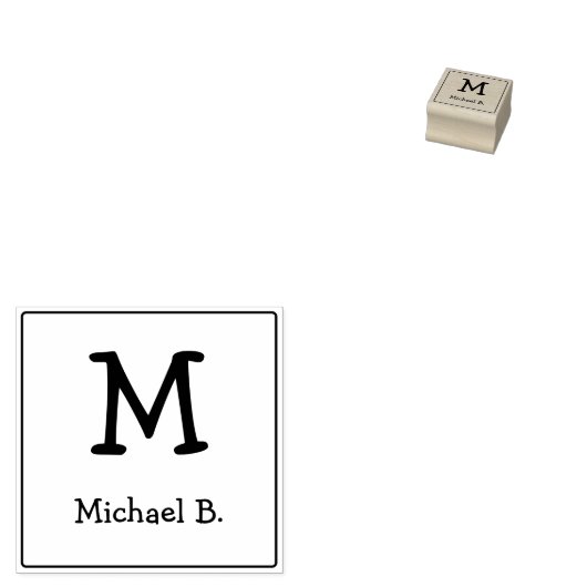 Monogramm und Name mit abgerundetem Quadrat Gummistempel (Stempel)